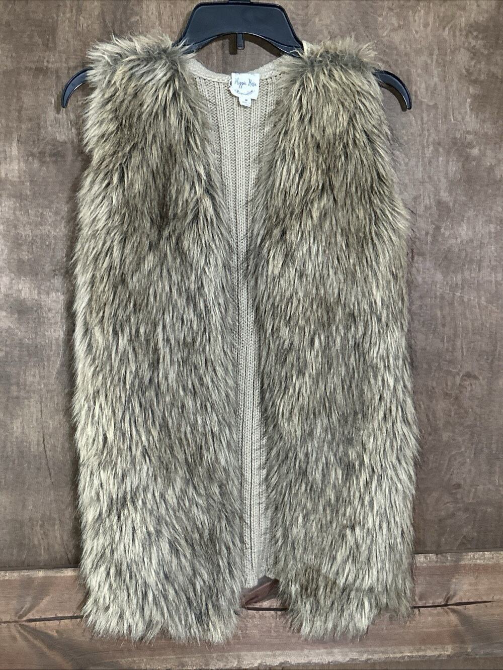 Hippie Rose Faux Fur Vest Women’s Size M Brown Open Front